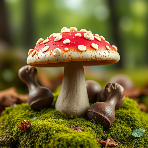 Magic Mushroom Chocolates with Nature Background