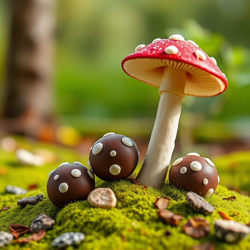 Magic Mushroom Chocolates with Nature Background