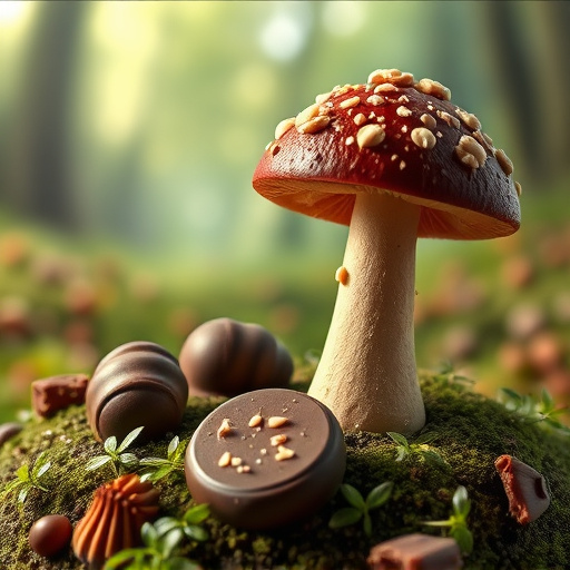 Magic Mushroom Chocolates with Nature Background