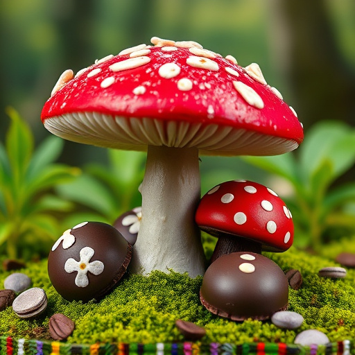Magic Mushroom Chocolates with Nature Background