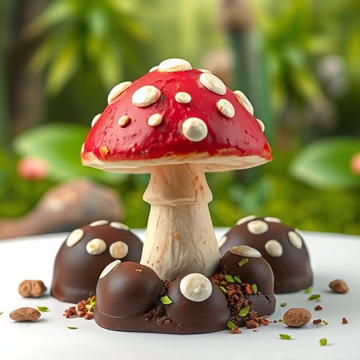 Magic Mushroom Chocolates with Nature Background