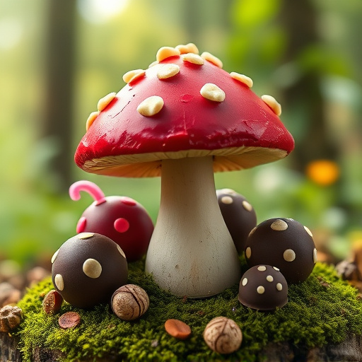 Magic Mushroom Chocolates with Nature Background