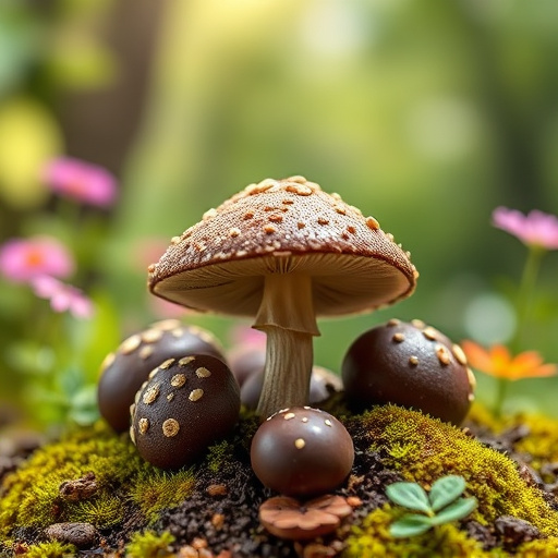 Magic Mushroom Chocolates with Nature Background