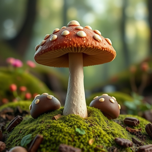 Magic Mushroom Chocolates with Nature Background