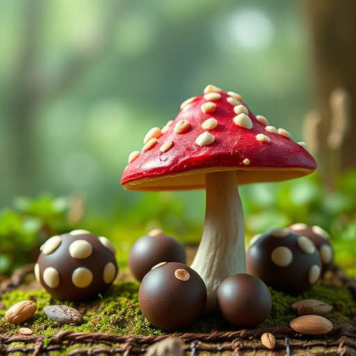 Magic Mushroom Chocolates with Nature Background