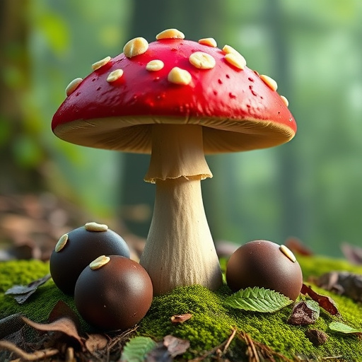 Magic Mushroom Chocolates with Nature Background