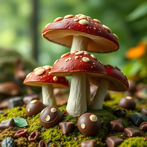 Magic Mushroom Chocolates with Nature Background