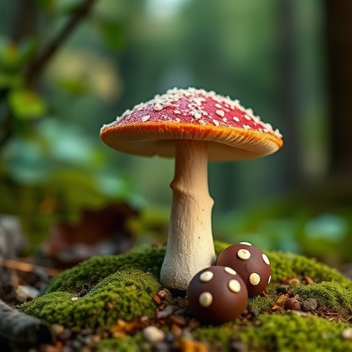 Magic Mushroom Chocolates with Nature Background