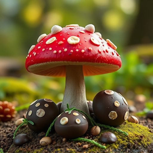 Magic Mushroom Chocolates with Nature Background