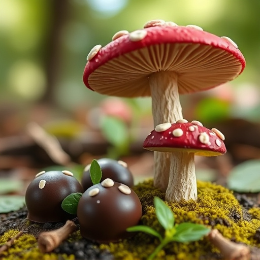 Magic Mushroom Chocolates with Nature Background
