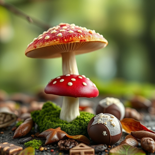 Magic Mushroom Chocolates with Nature Background