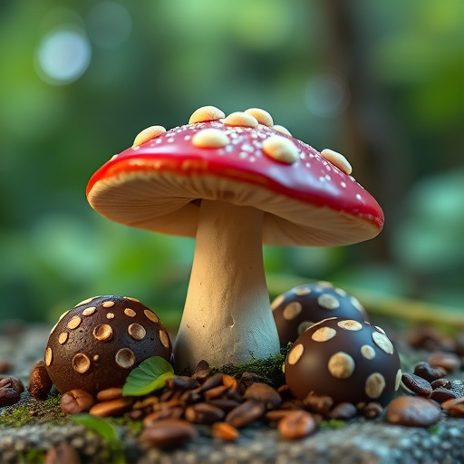 Magic Mushroom Chocolates with Nature Background