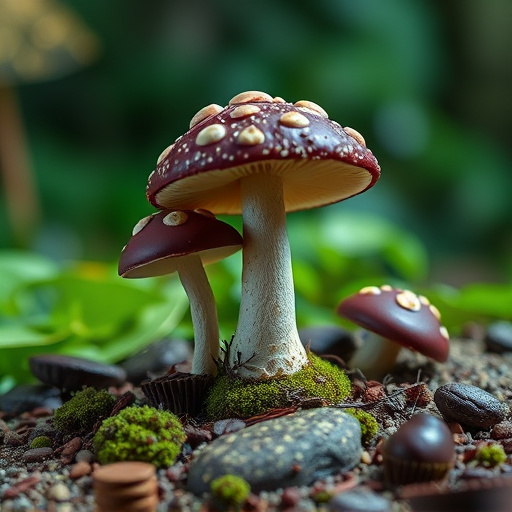 Magic Mushroom Chocolates with Nature Background