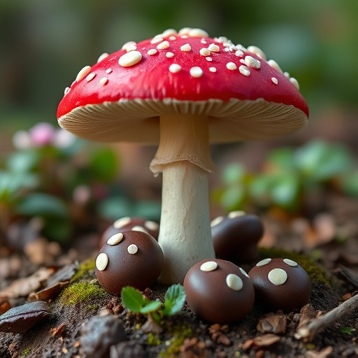 Magic Mushroom Chocolates with Nature Background