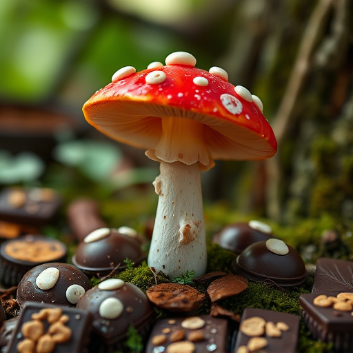 Magic Mushroom Chocolates with Nature Background