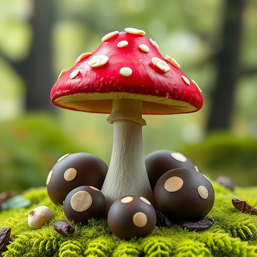 Magic Mushroom Chocolates with Nature Background