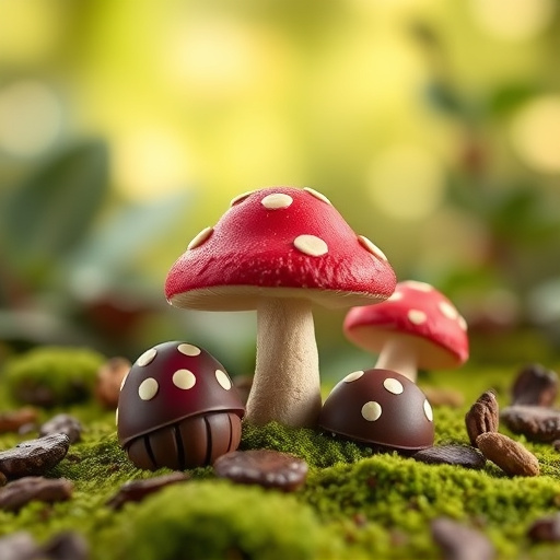 Magic Mushroom Chocolates with Nature Background