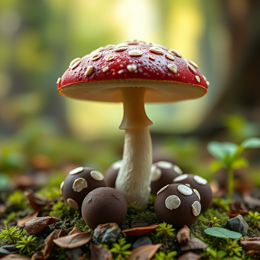 Magic Mushroom Chocolates with Nature Background