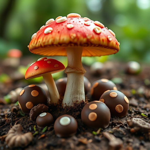 Magic Mushroom Chocolates with Nature Background