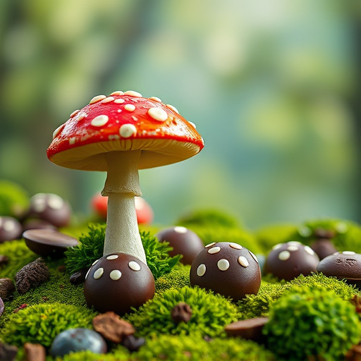 Magic Mushroom Chocolates with Nature Background