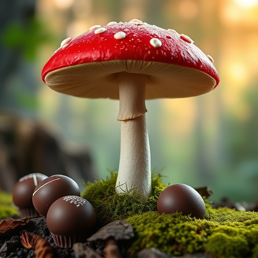Magic Mushroom Chocolates with Nature Background