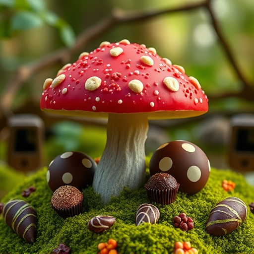 Magic Mushroom Chocolates with Nature Background