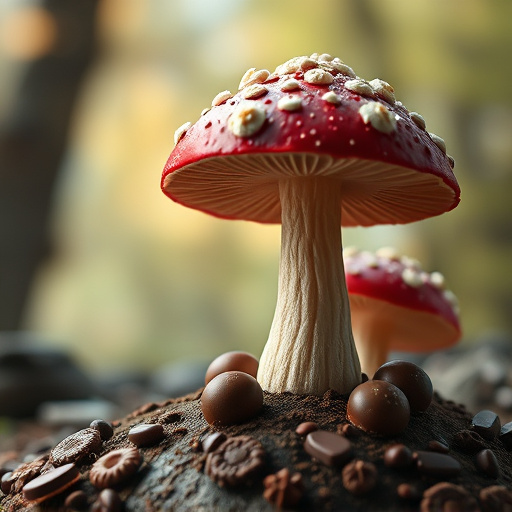 Magic Mushroom Chocolates with Nature Background