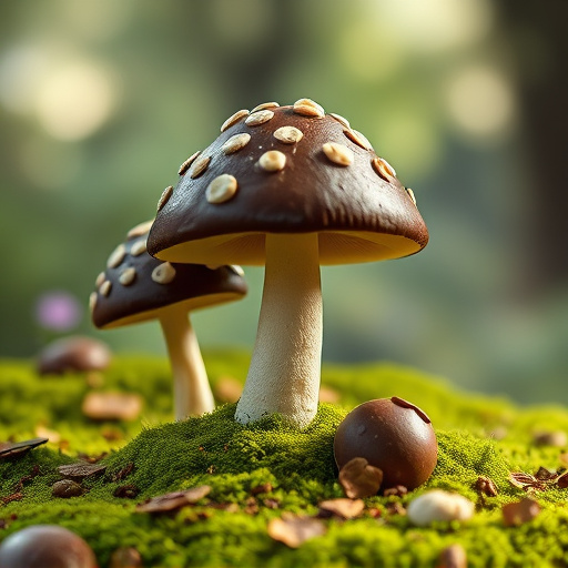 Magic Mushroom Chocolates with Nature Background