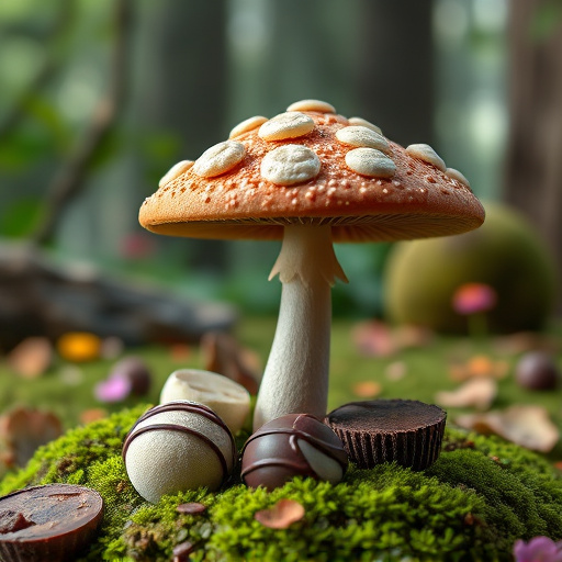 Magic Mushroom Chocolates with Nature Background