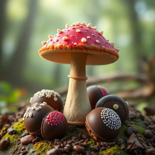 Magic Mushroom Chocolates with Nature Background
