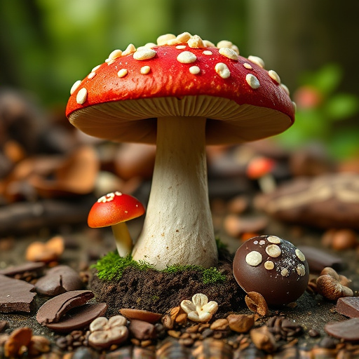 Magic Mushroom Chocolates with Nature Background