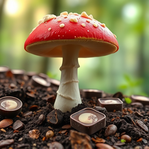 Magic Mushroom Chocolates with Nature Background
