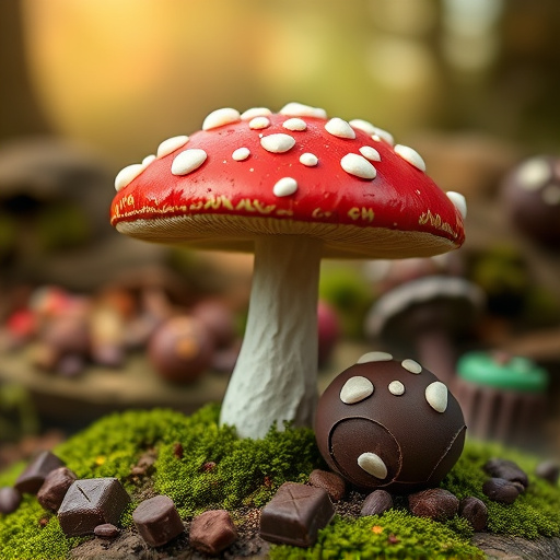 Magic Mushroom Chocolates with Nature Background