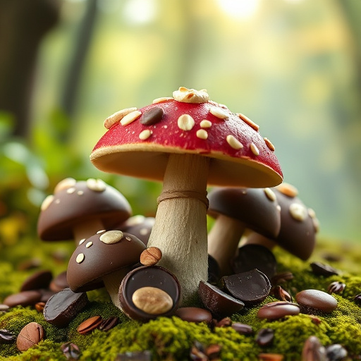 Magic Mushroom Chocolates with Nature Background