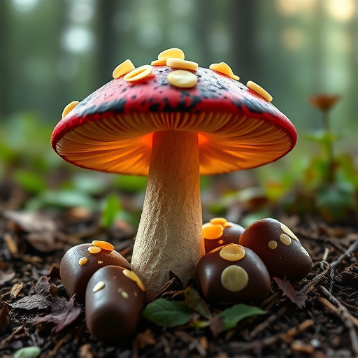 Magic Mushroom Chocolates with Nature Background