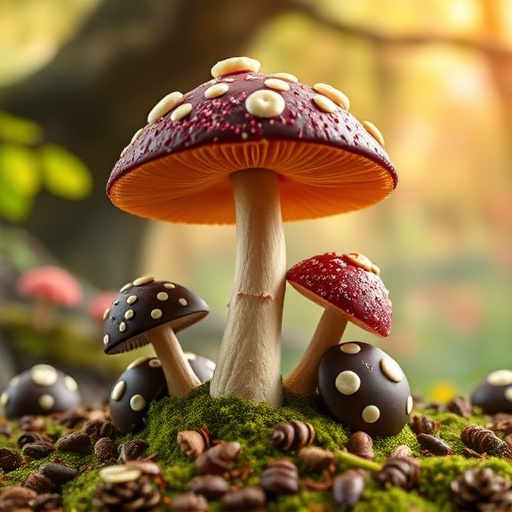 Magic Mushroom Chocolates with Nature Background