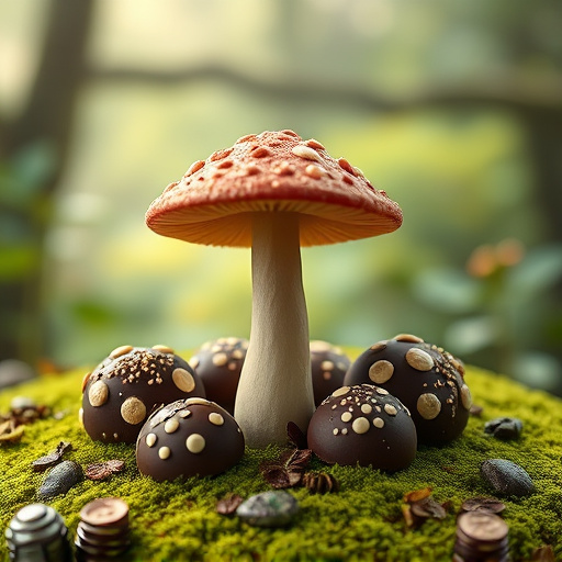 Magic Mushroom Chocolates with Nature Background