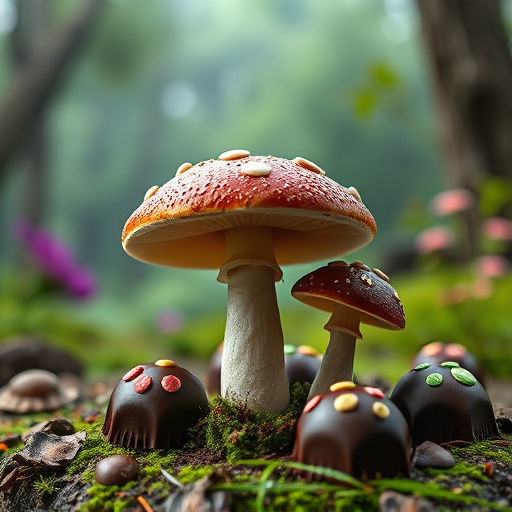 Magic Mushroom Chocolates with Nature Background