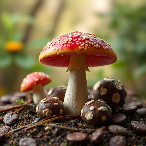 Magic Mushroom Chocolates with Nature Background