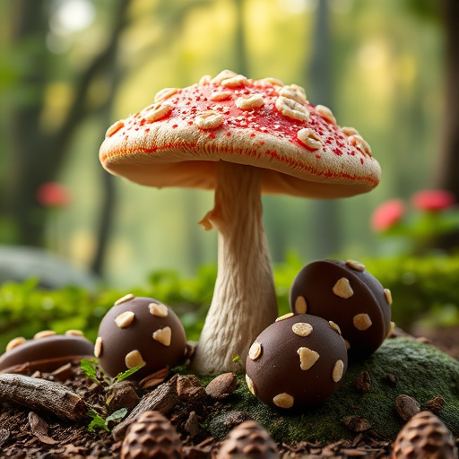 Magic Mushroom Chocolates with Nature Background