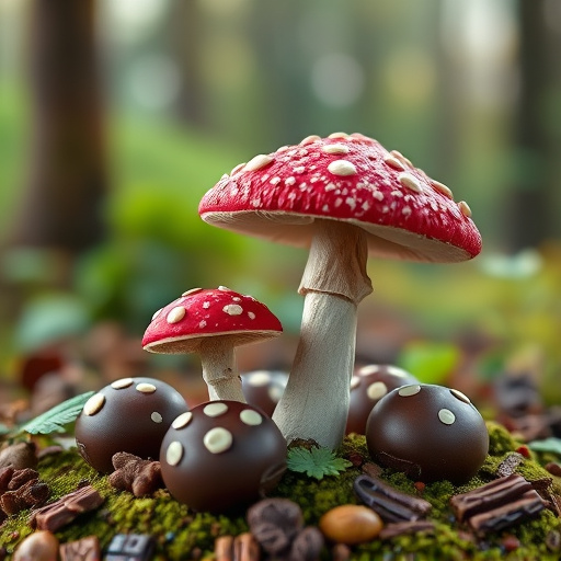 Magic Mushroom Chocolates with Nature Background
