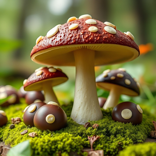 Magic Mushroom Chocolates with Nature Background