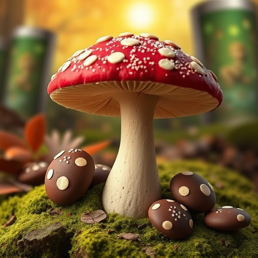 Magic Mushroom Chocolates with Nature Background