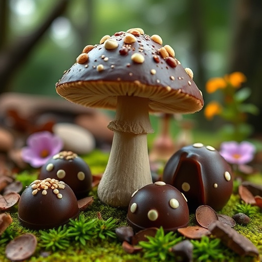 Magic Mushroom Chocolates with Nature Background