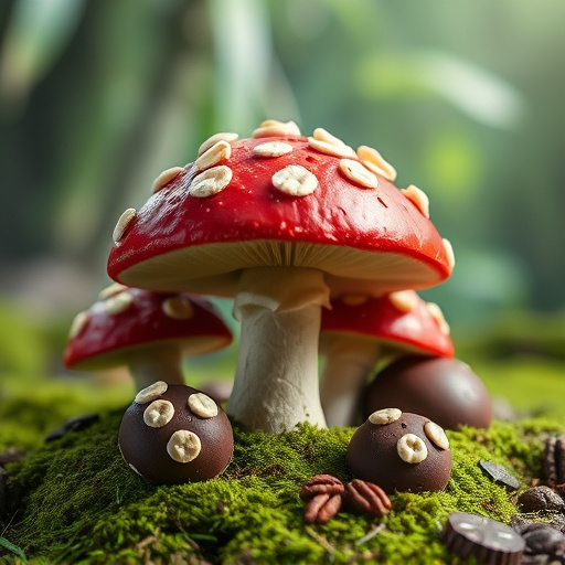 Magic Mushroom Chocolates with Nature Background