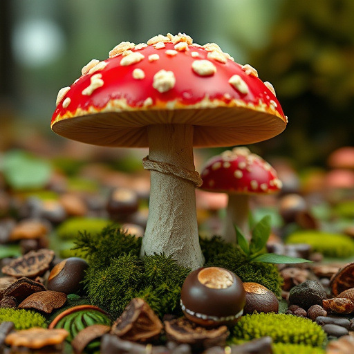 Magic Mushroom Chocolates with Nature Background