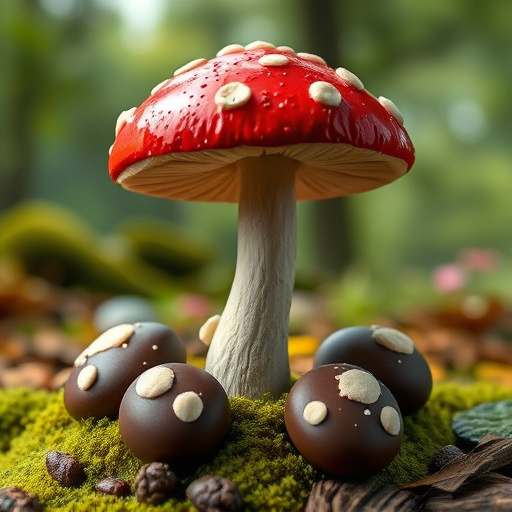 Magic Mushroom Chocolates with Nature Background