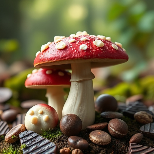 Magic Mushroom Chocolates with Nature Background