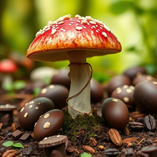 Magic Mushroom Chocolates with Nature Background