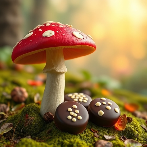 Magic Mushroom Chocolates with Nature Background